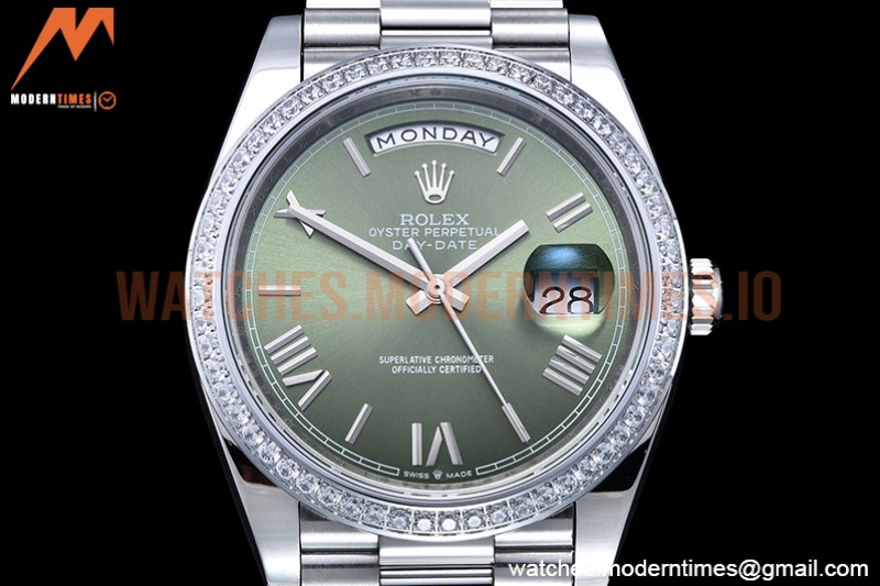 Rolex - DayDate 40mm Flt Dia SS/SS Green/Rm GSF A2836 Mod