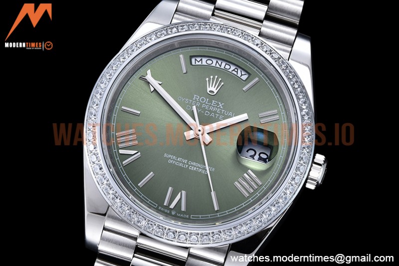 Rolex - DayDate 40mm Flt Dia SS/SS Green/Rm GSF A2836 Mod