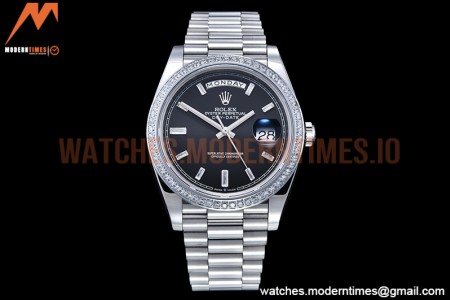 Rolex - DayDate 40mm Flt Dia SS/SS Blk/Dia GSF A2836 Mod