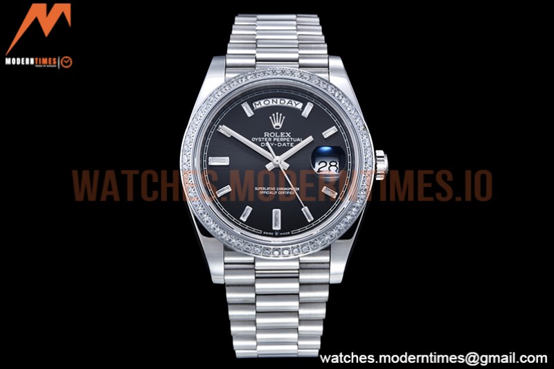 Rolex - DayDate 40mm Flt Dia SS/SS Blk/Dia GSF A2836 Mod