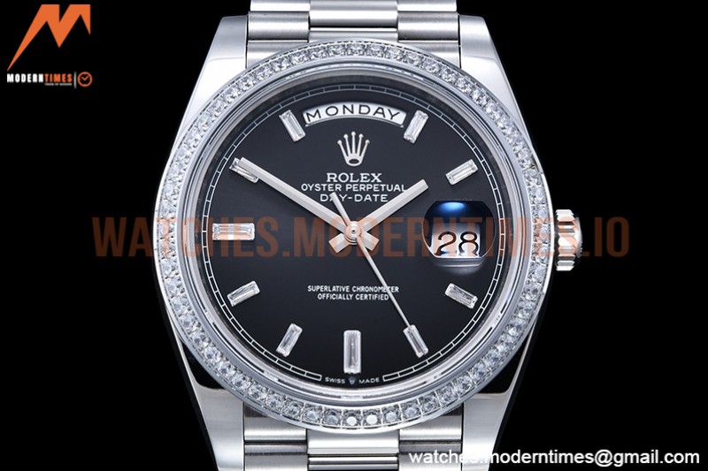 Rolex - DayDate 40mm Flt Dia SS/SS Blk/Dia GSF A2836 Mod