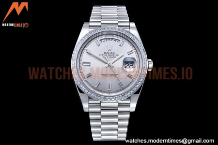 Rolex - DayDate 40mm Flt Dia SS/SS Silv/Dia GSF A2836 Mod