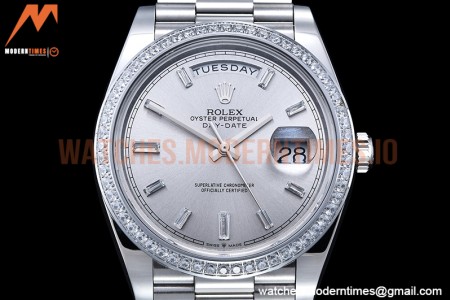 Rolex - DayDate 40mm Flt Dia SS/SS Silv/Dia GSF A2836 Mod