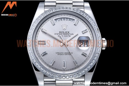Rolex - DayDate 40mm Flt Dia SS/SS Silv/Dia GSF A2836 Mod