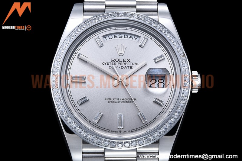 Rolex - DayDate 40mm Flt Dia SS/SS Silv/Dia GSF A2836 Mod