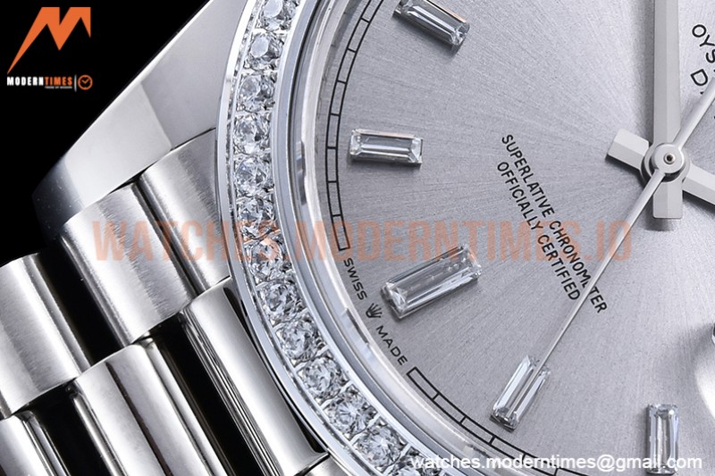Rolex - DayDate 40mm Flt Dia SS/SS Silv/Dia GSF A2836 Mod