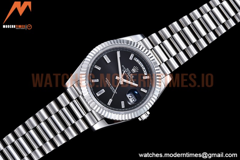 Rolex - DayDate 40mm Flt SS/SS Black/Dia GSF A2836 Mod